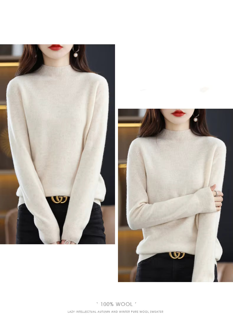 Aurora Kvinders 100% Ren Uld Cashmere Sweater til Efterår og Vinter | Fervei