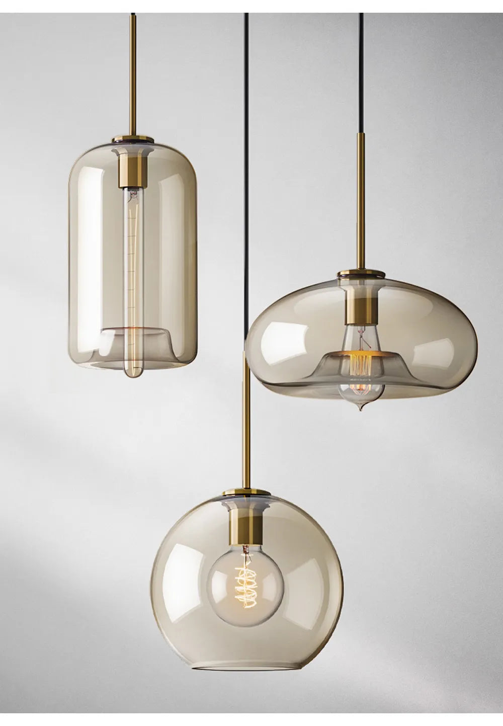 Lampada a sospensione in vetro industriale nordico con LED, stile moderno di lusso