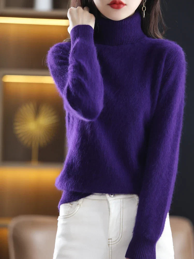 Suéter de cuello alto 100% cachemira para mujer, ajuste slim, en 23 colores