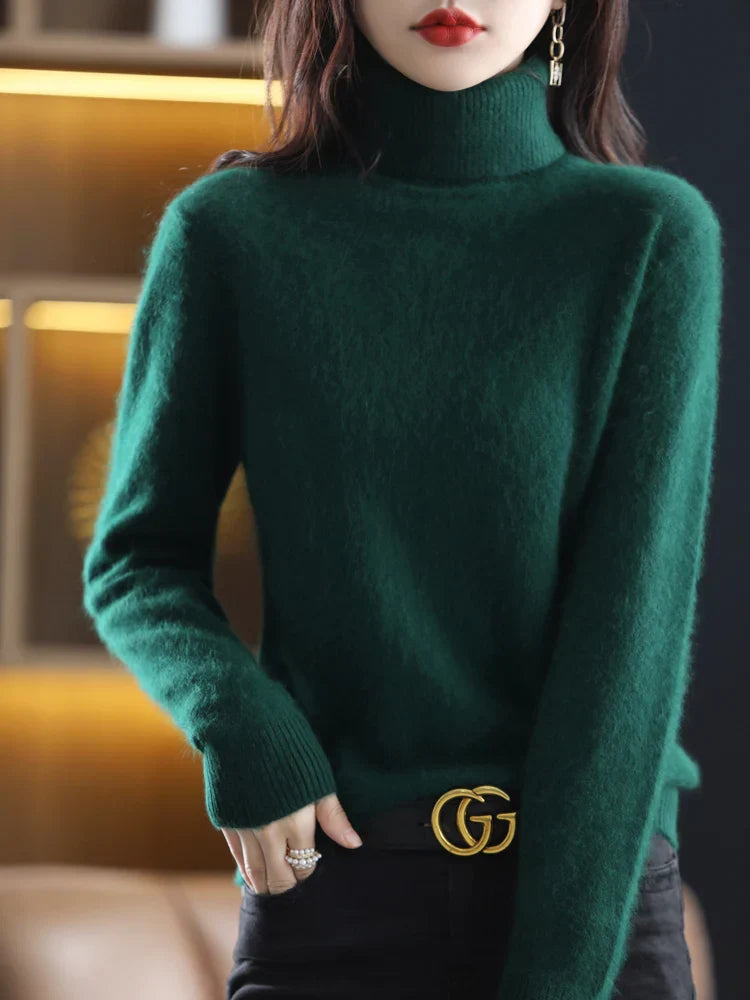 Suéter de cuello alto 100% cachemira para mujer, ajuste slim, en 23 colores