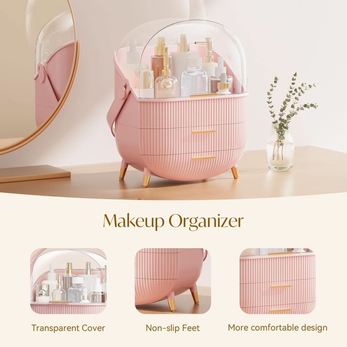AuraGlow Makeup Organizer Dustproof and Waterproof Cosmetic Box With Elegant Design