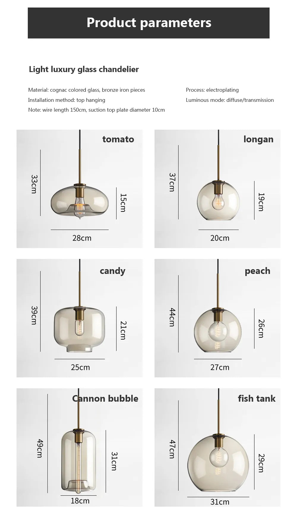 Lampada a sospensione in vetro industriale nordico con LED, stile moderno di lusso