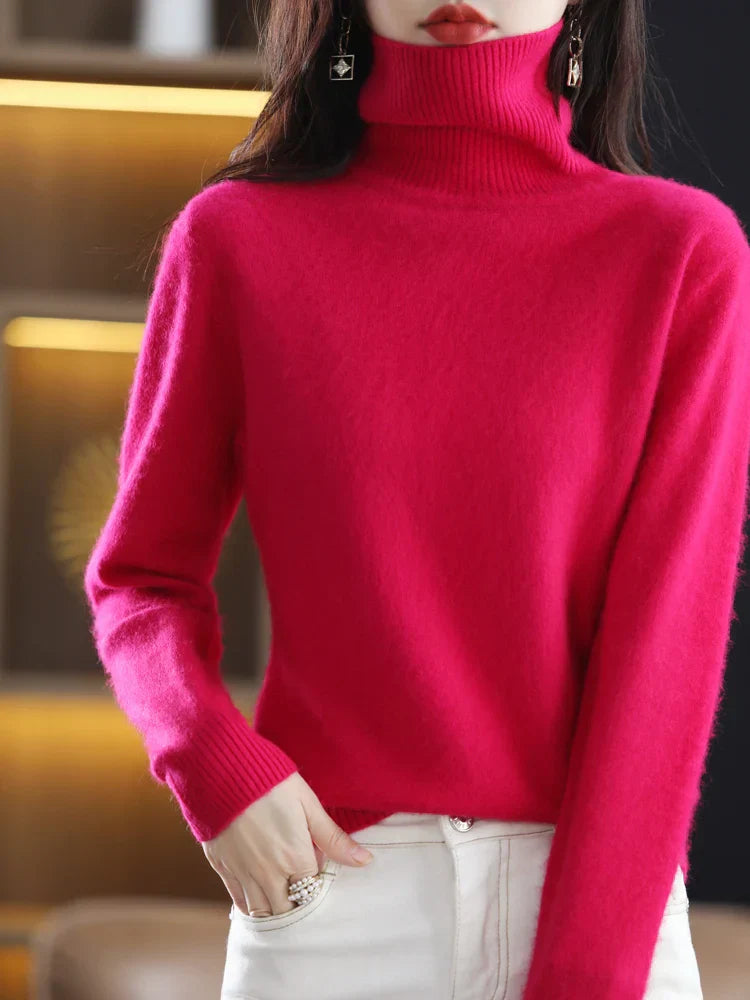 Suéter de cuello alto 100% cachemira para mujer, ajuste slim, en 23 colores