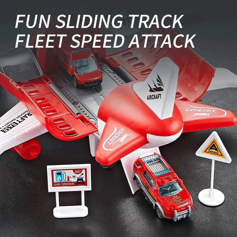 AirNova Playset Inertial Airplane And Vehicle Set With Helicopter And Road Signs