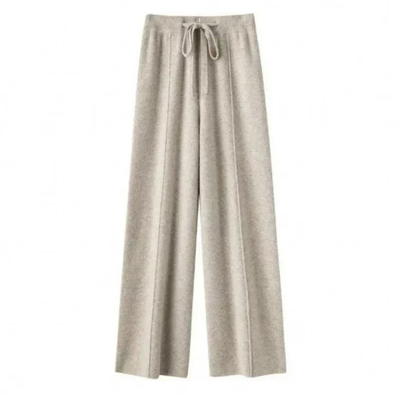 Women's Wool Cashmere Blend Wide-Leg Trousers With Elastic Waist