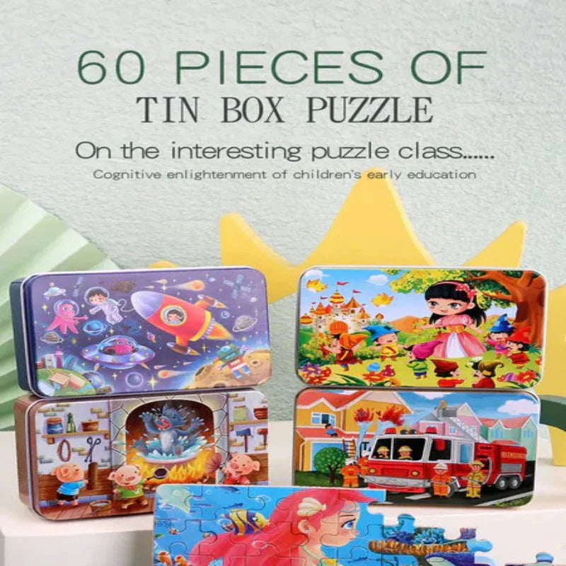 BrightNest 60 Piece Colorful Wooden Puzzle for Kids with Animal and Vehicle Motifs
