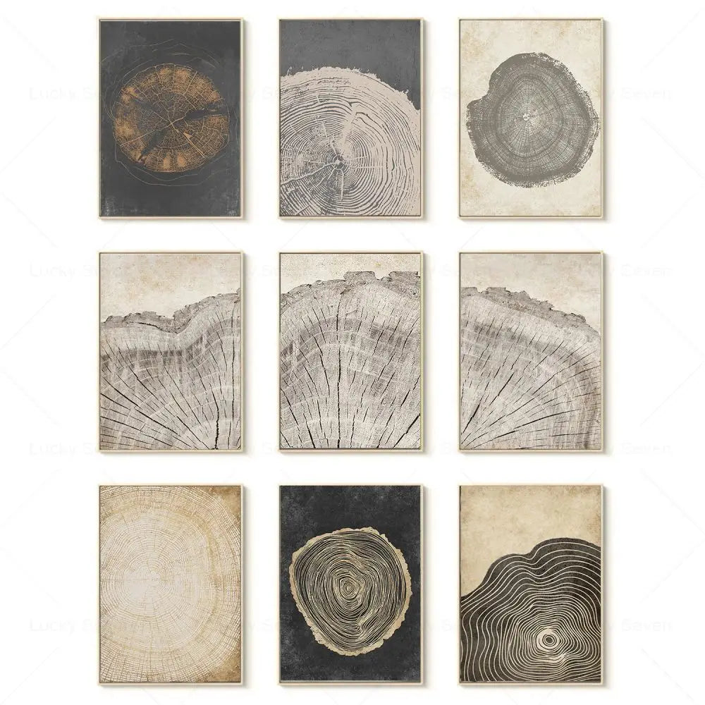 Artă de perete cu inele de copac abstracte, rustică, modernă, imprimare inspirată de natură