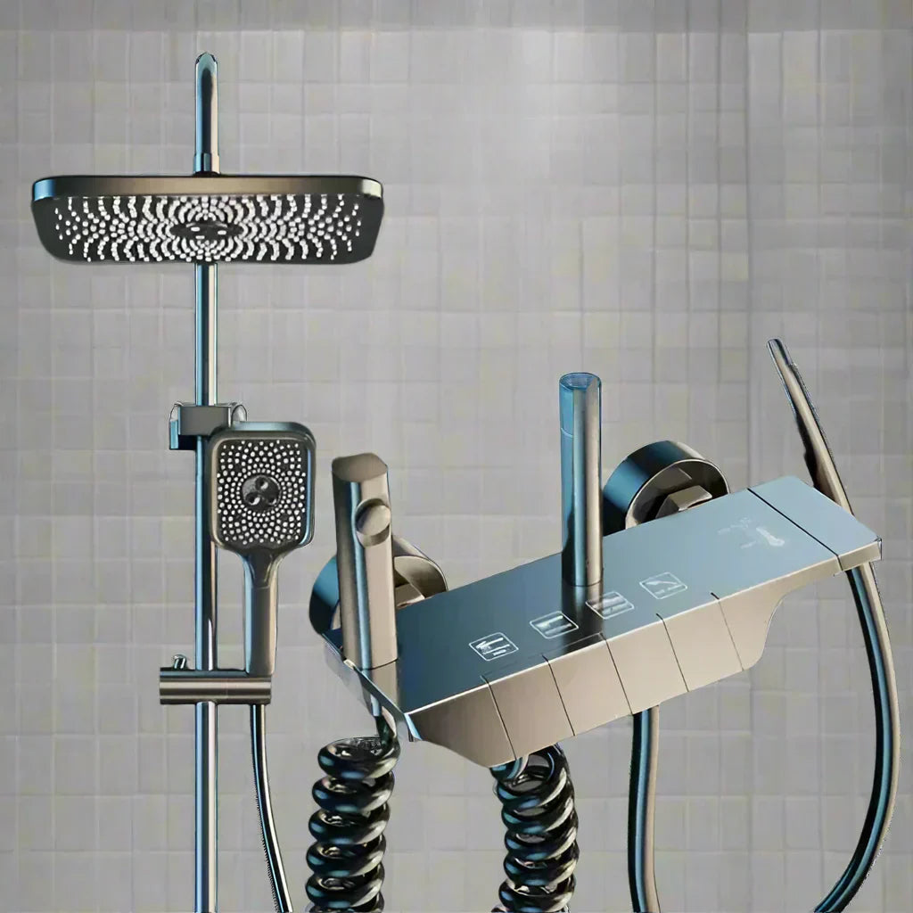 AquaSense Digital Brusesæt – 4 Funktioner, Højt Tryk, Kobberblander, Termostatstyring | Fervei