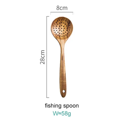 Eight-Piece Acacia Wood Kitchen Set With Holder For Everyday Cooking