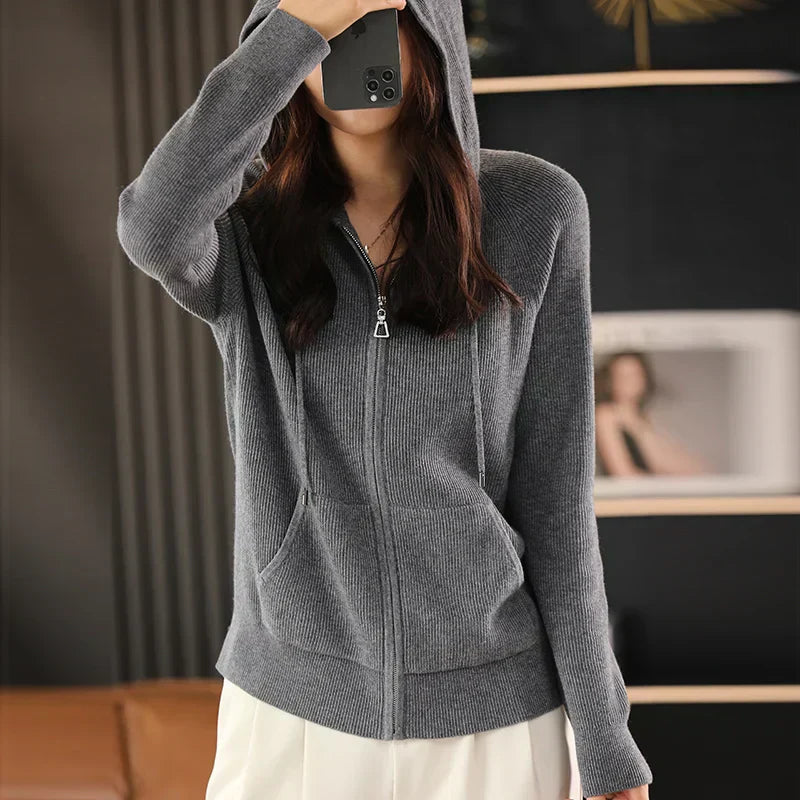Lana Wool-Blend Cardigan With Zipper For Autumn And Winter