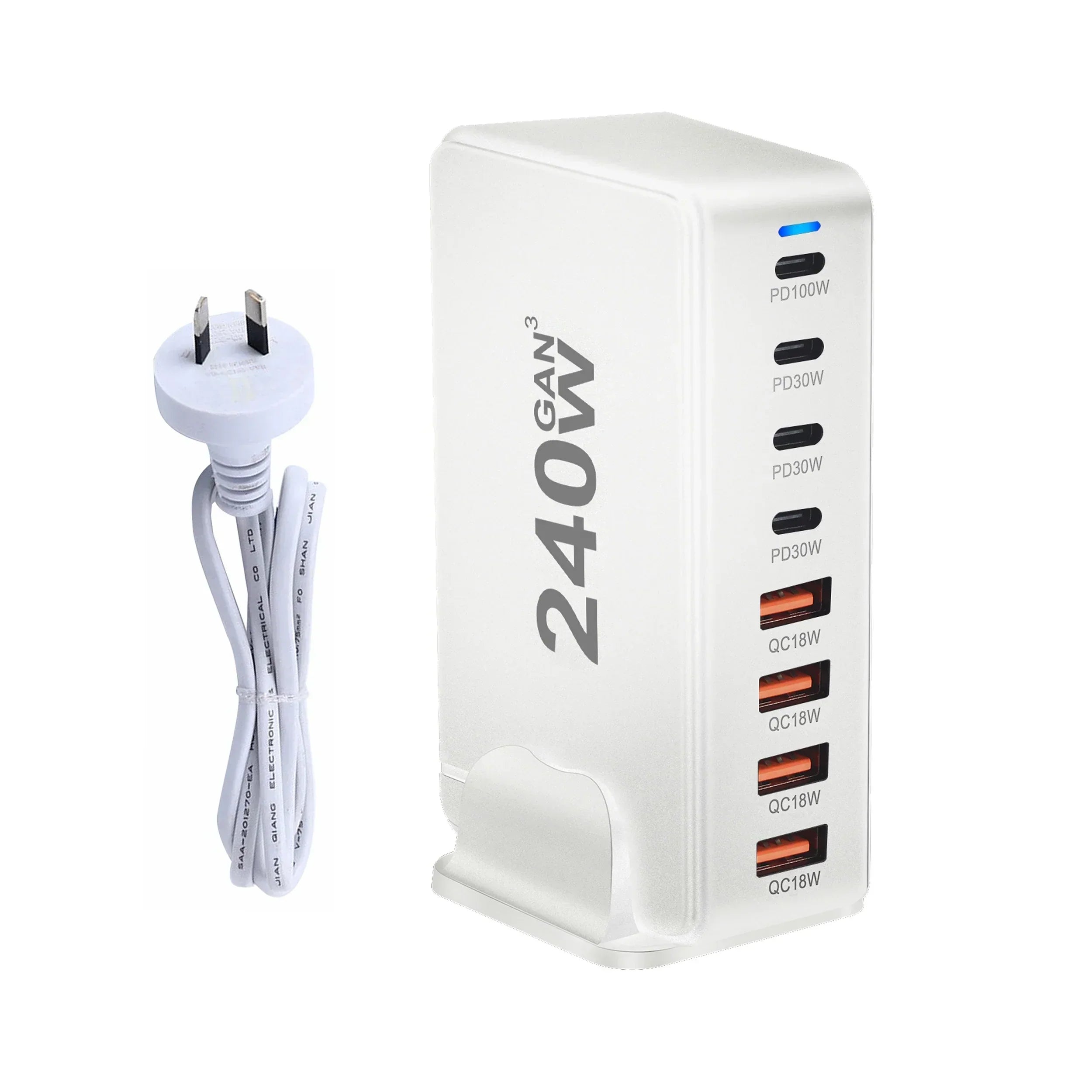 240W GaN Masaüstü Şarj Cihazı, 8 USB-C PD Portu ve Dizüstü Bilgisayarlar ile Tabletler için Quick Charge 3.0 Özellikli