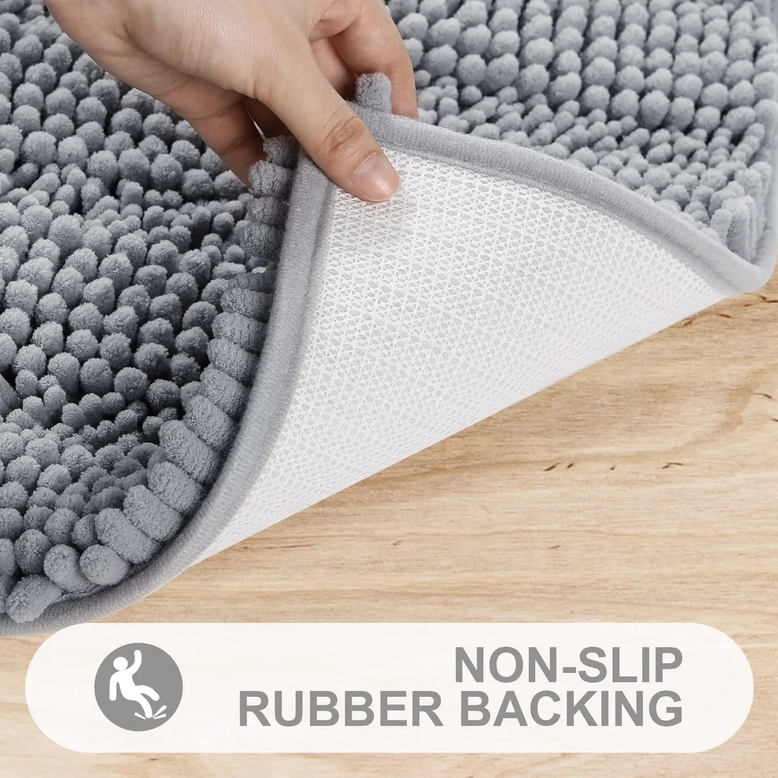 Soft Absorbent Bath Rug With Thick Backing And Non Slip Grip