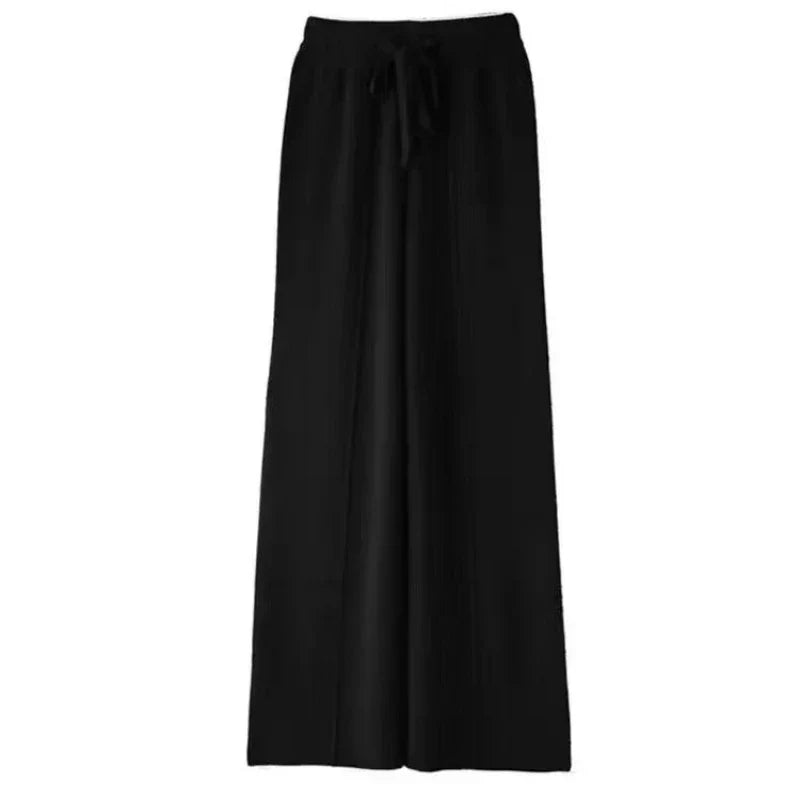 Women's Wool Cashmere Blend Wide-Leg Trousers With Elastic Waist