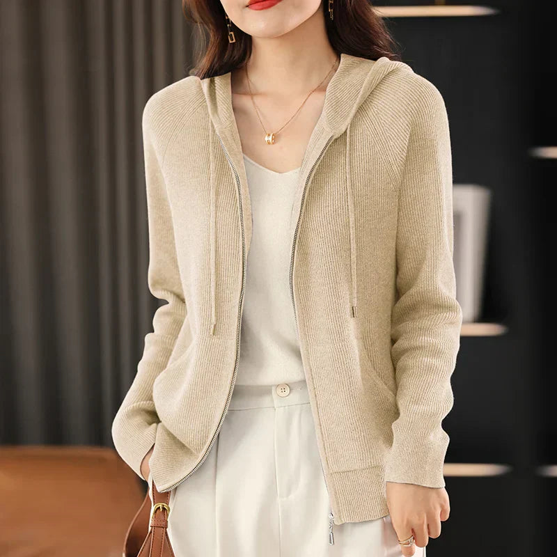 Lana Wool-Blend Cardigan With Zipper For Autumn And Winter
