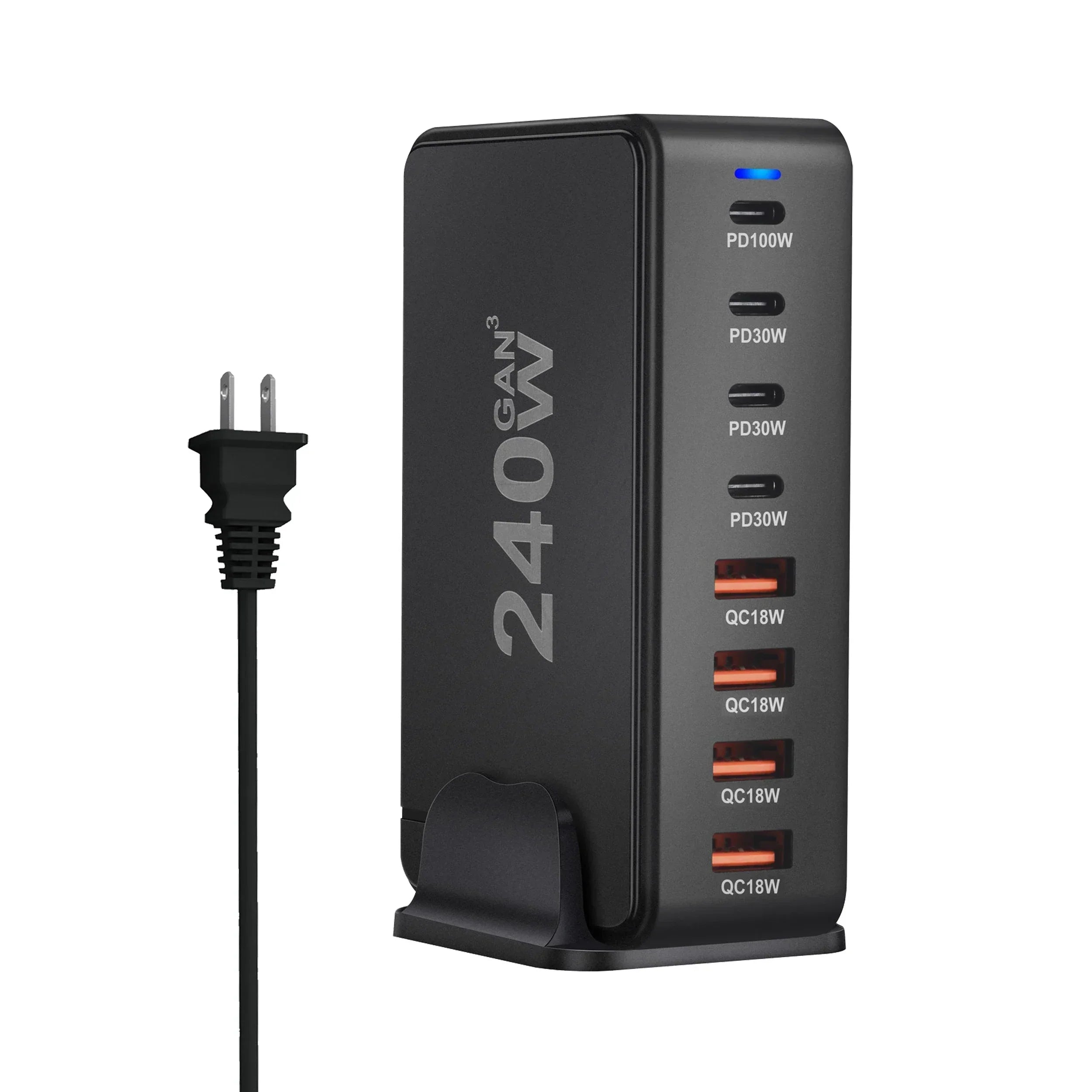240W GaN Masaüstü Şarj Cihazı, 8 USB-C PD Portu ve Dizüstü Bilgisayarlar ile Tabletler için Quick Charge 3.0 Özellikli
