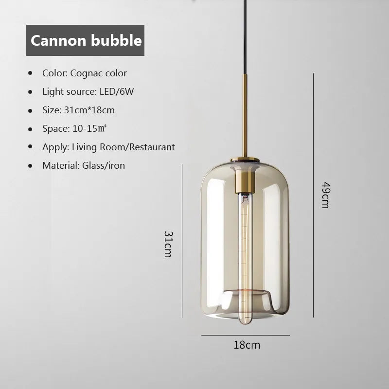 Lampada a sospensione in vetro industriale nordico con LED, stile moderno di lusso