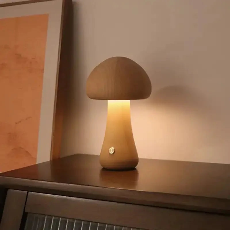 LumaWood Mushroom LED Night Light With Touch Dimmer