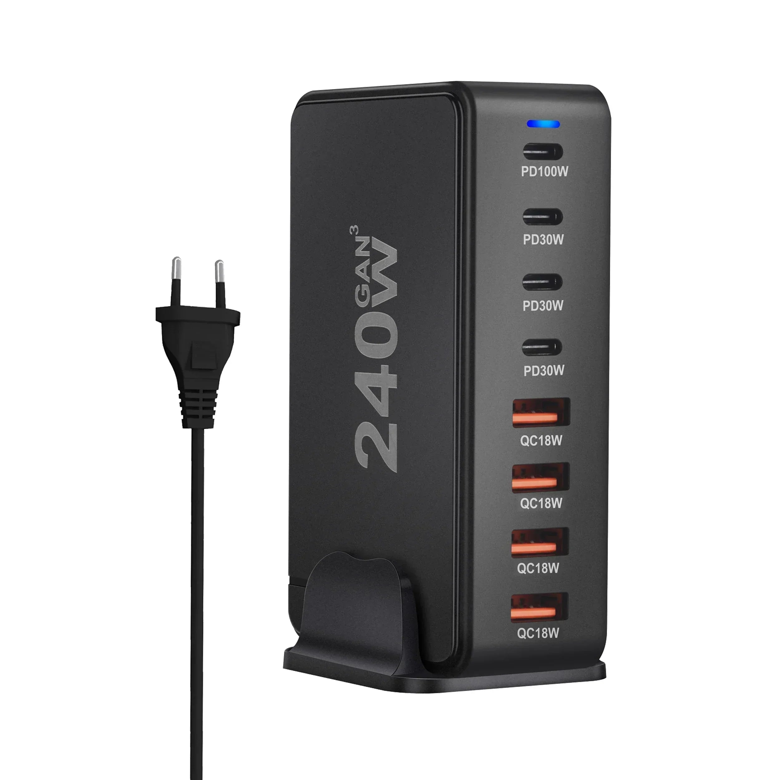 240W GaN Masaüstü Şarj Cihazı, 8 USB-C PD Portu ve Dizüstü Bilgisayarlar ile Tabletler için Quick Charge 3.0 Özellikli