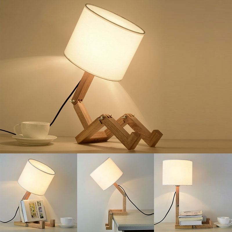 Wooden Table Lamp in Robot Shape