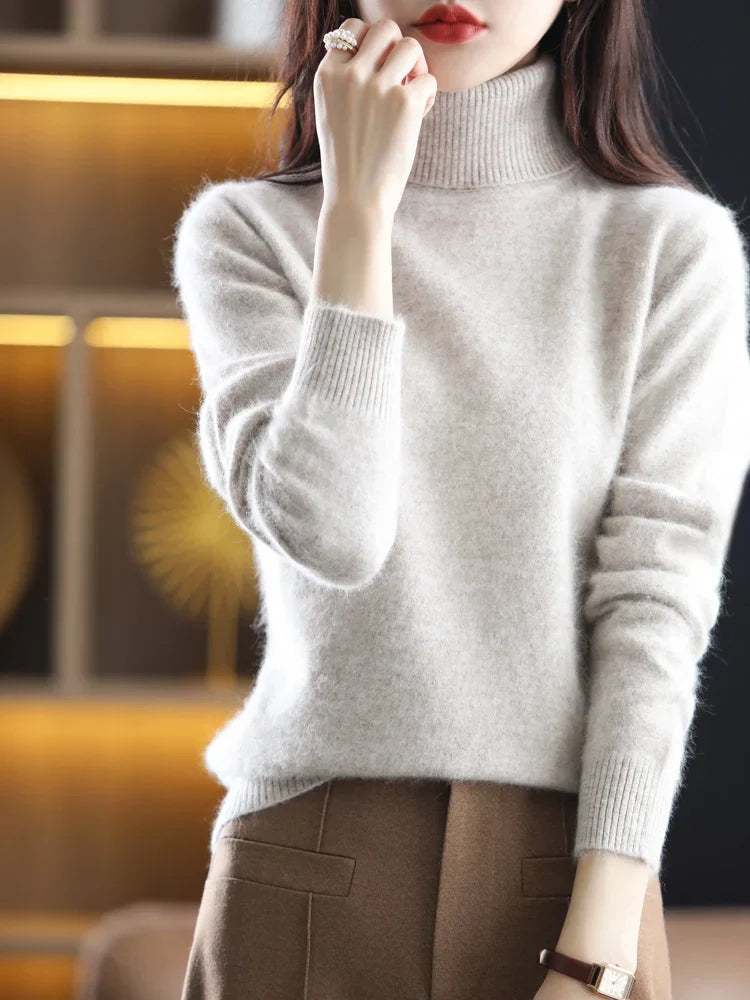 Suéter de cuello alto 100% cachemira para mujer, ajuste slim, en 23 colores
