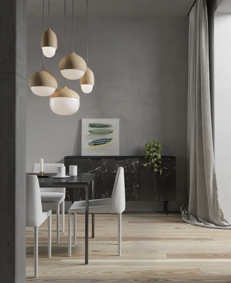 Luma Acorn Glass Pendant Lights With Faux Wood Accents