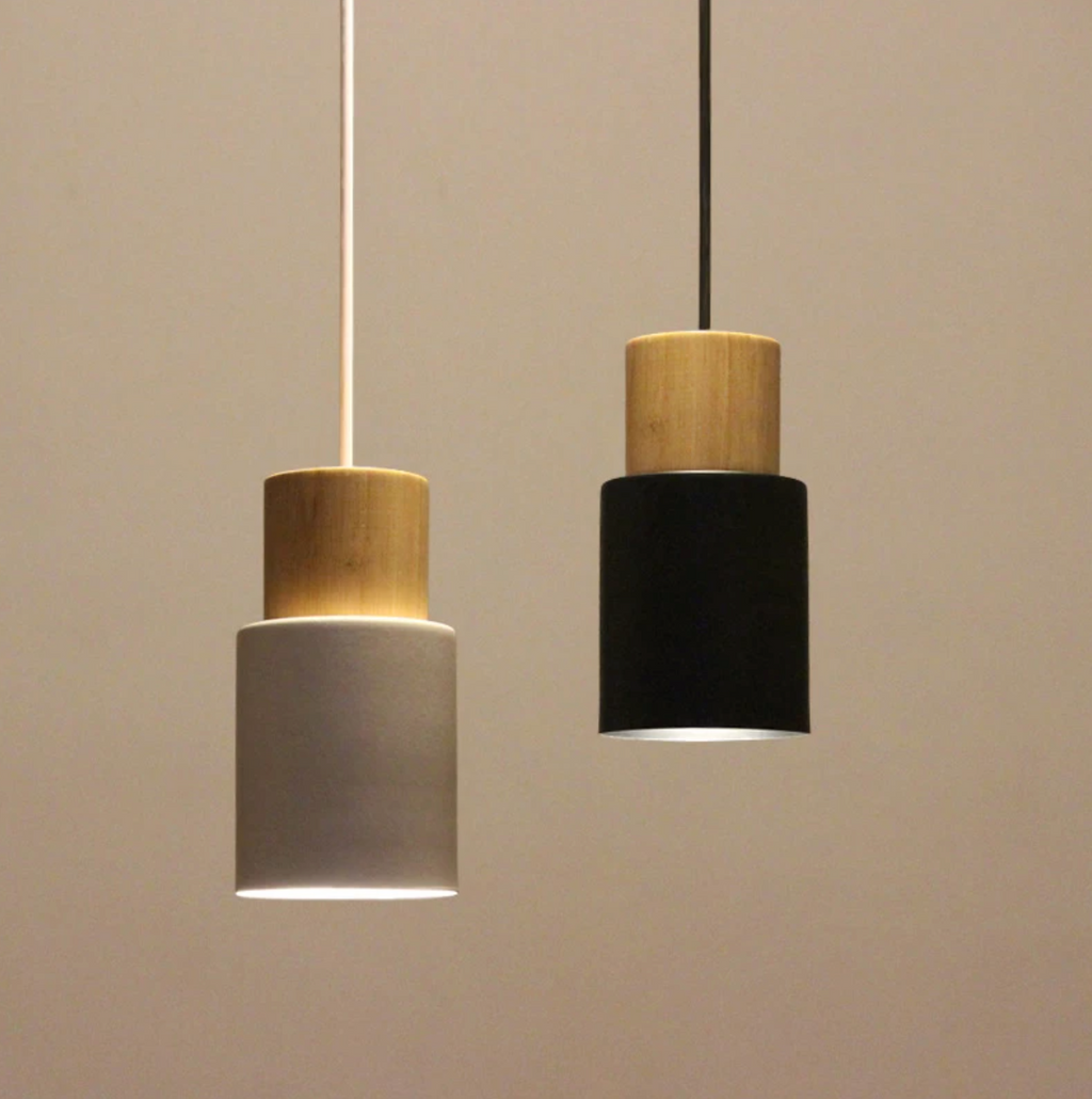Aurelo Wood & Metal Cylinder Pendant Light Brushed Nickel