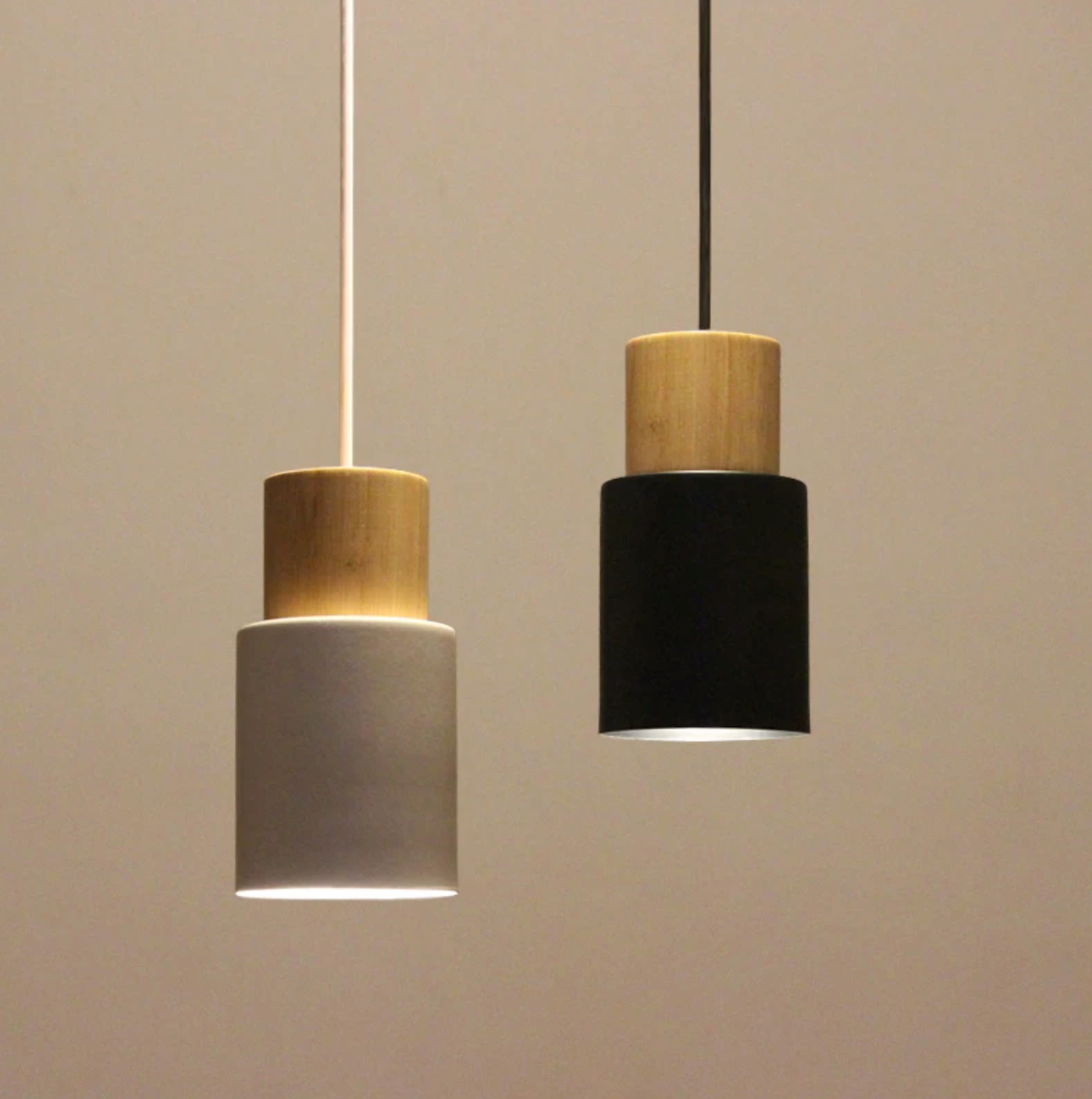 Aurelo Wood & Metal Cylinder Pendant Light Brushed Nickel