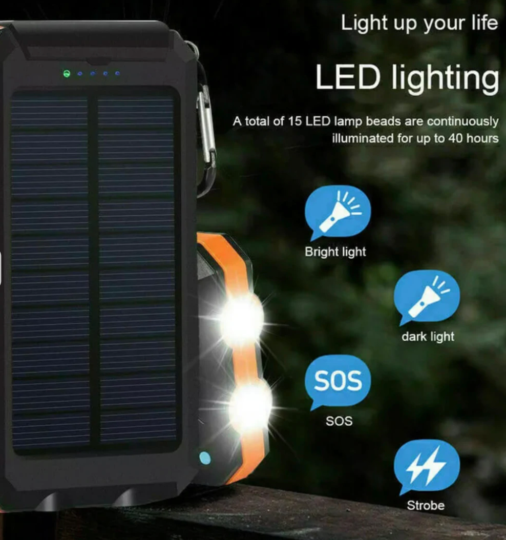 Solar Power Bank Portable Waterproof Outdoor Travel Charger