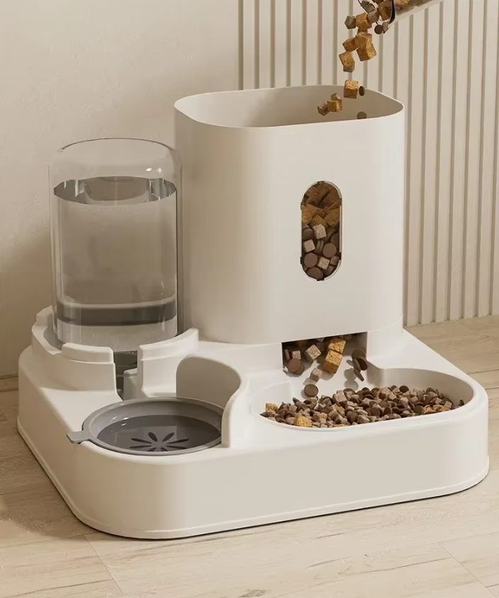 Comedero para gatos 2 en 1 con fuente de agua, alimentador automático, capacidad de 2300 ml