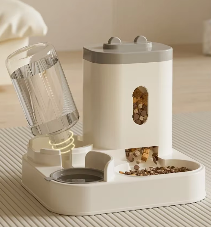 Comedero para gatos 2 en 1 con fuente de agua, alimentador automático, capacidad de 2300 ml