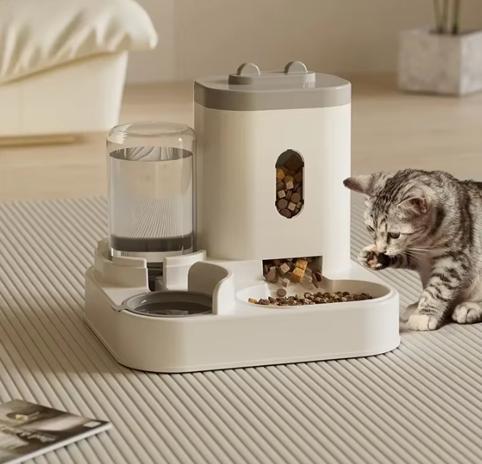 Comedero para gatos 2 en 1 con fuente de agua, alimentador automático, capacidad de 2300 ml