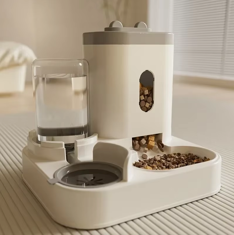 Comedero para gatos 2 en 1 con fuente de agua, alimentador automático, capacidad de 2300 ml