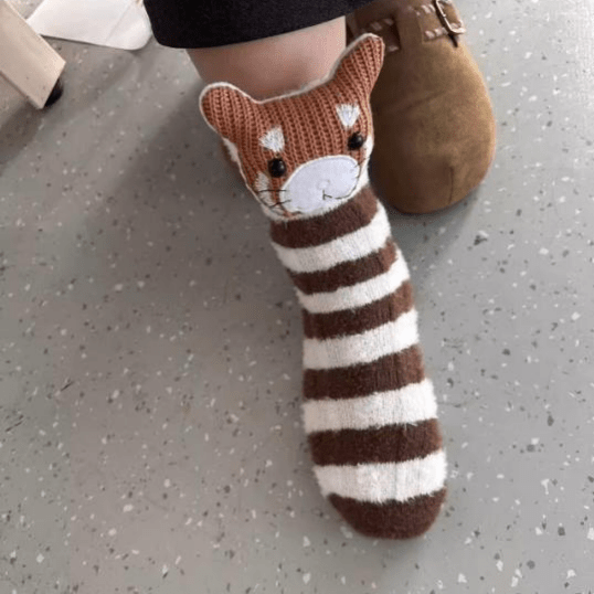 CuddleStride Cozy House Socks With Cute 3D Animal Accent And Non-Slip Sole