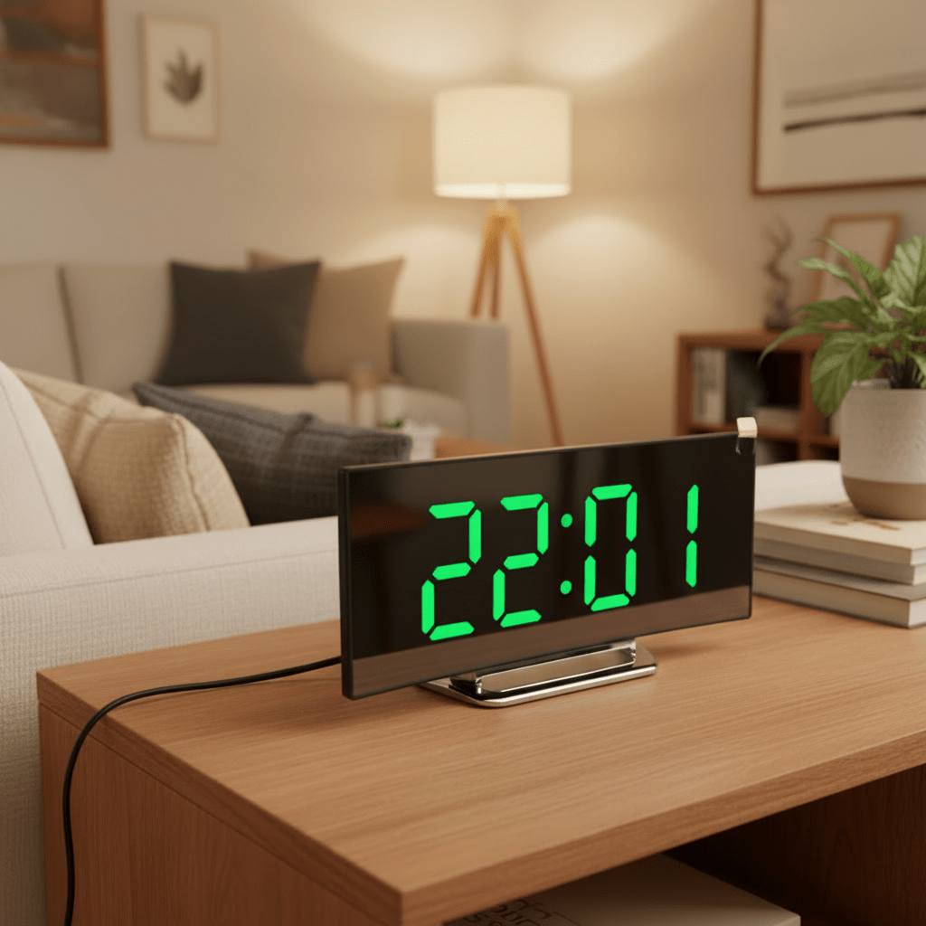 QuietNest Slankt Digitalt Vækkeur Med Stor LED Skærm Og Stille Drift