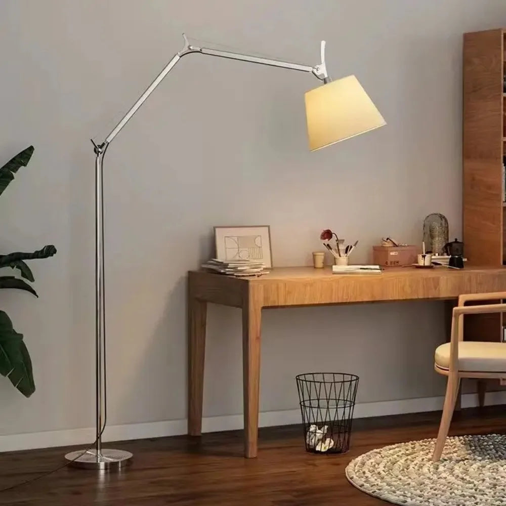 LuminaFlow Long-Arm Floor Lamp In Korean-Scandi Style