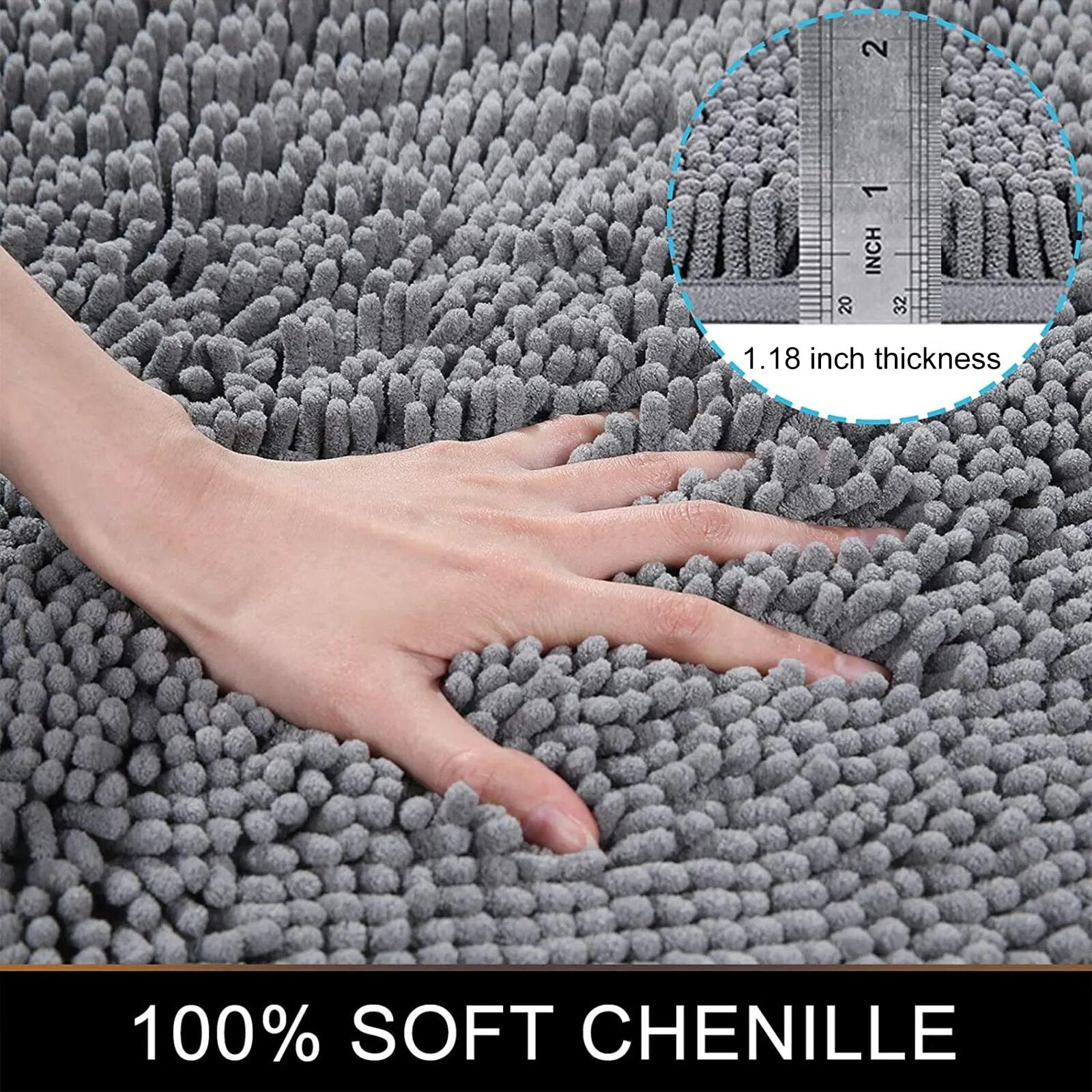 Soft Absorbent Bath Rug With Thick Backing And Non Slip Grip