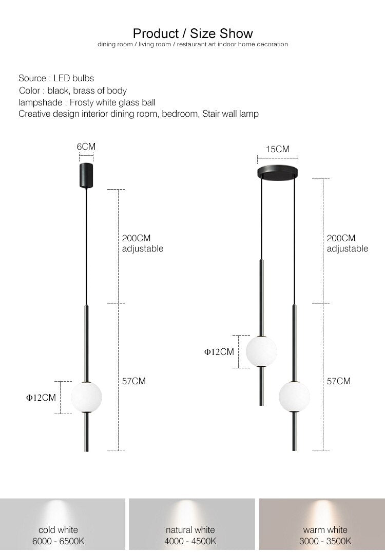 Moole Doon Nordycka szklana kula wisząca lampa minimalistyczne oświetlenie pokoju