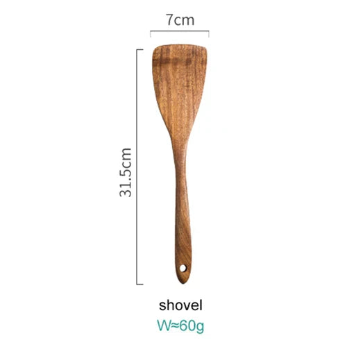 Eight-Piece Acacia Wood Kitchen Set With Holder For Everyday Cooking
