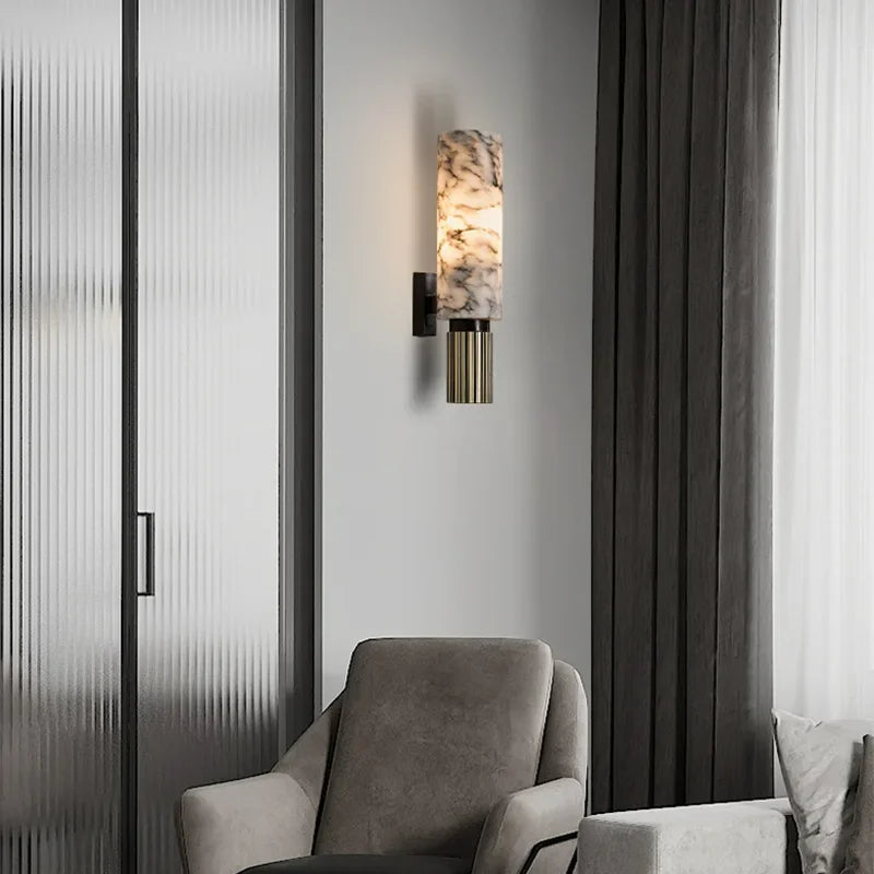Lampada da Parete in Marmo e Rame Astra per Camere da Letto e Corridoi