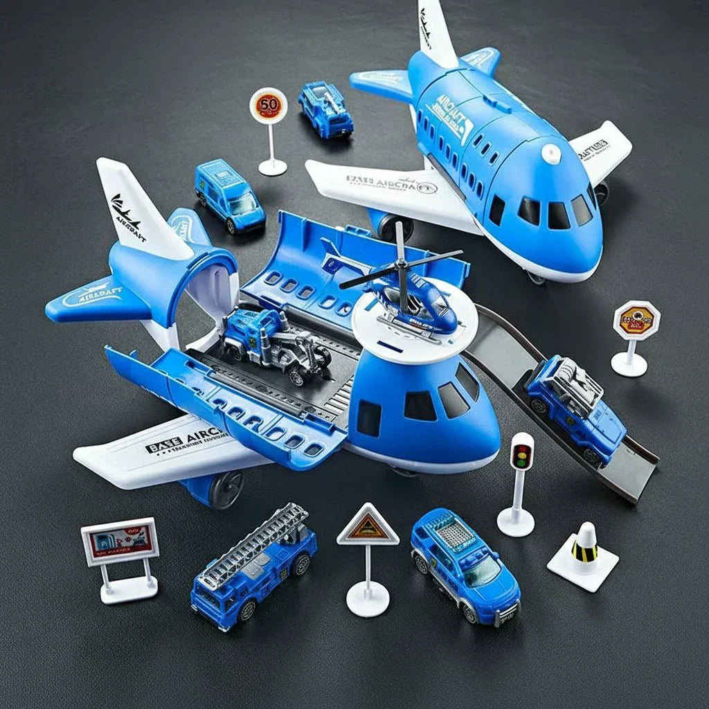 AirNova Playset Inertial Airplane And Vehicle Set With Helicopter And Road Signs