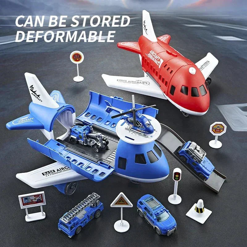 AirNova Playset Inertial Airplane And Vehicle Set With Helicopter And Road Signs