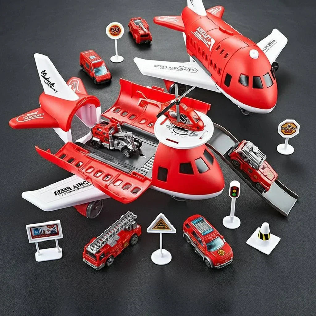AirNova Playset Inertial Airplane And Vehicle Set With Helicopter And Road Signs