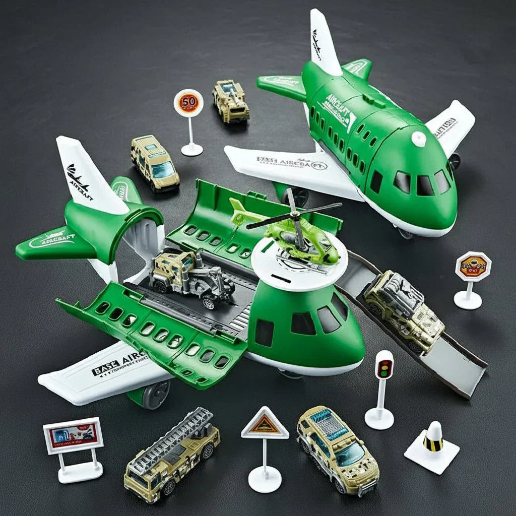AirNova Playset Inertial Airplane And Vehicle Set With Helicopter And Road Signs