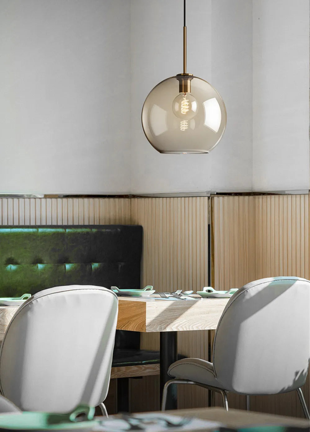 Lampada a sospensione in vetro industriale nordico con LED, stile moderno di lusso