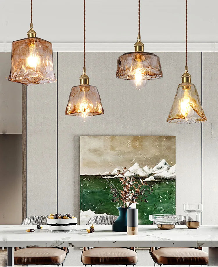 Corvin Brass And Amber Glass Pendant Light