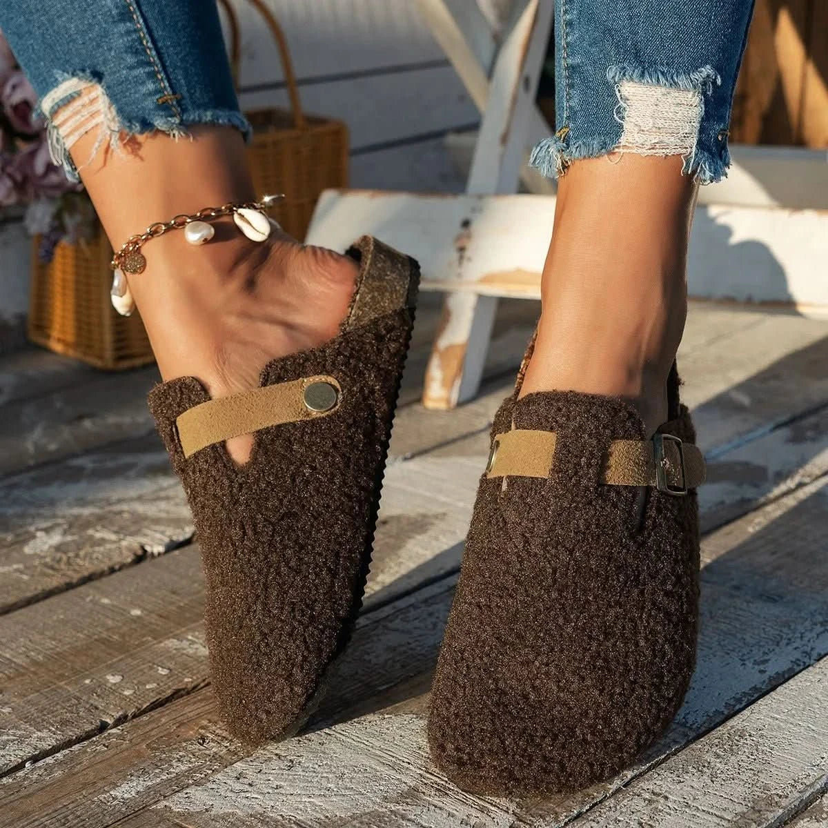 AuroraLuxe Sheepskin Wool Slippers For Ultimate Winter Comfort