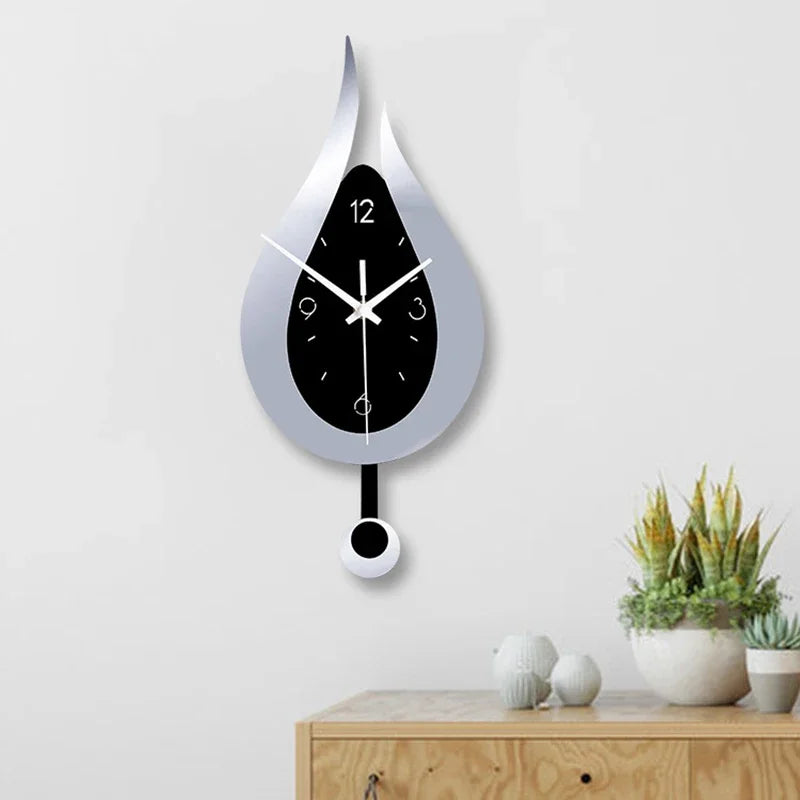 Relógio de Parede em Acrílico com Gota de Água, Movimento Silencioso e Estrutura Metálica para Sala de Estar ou Quarto