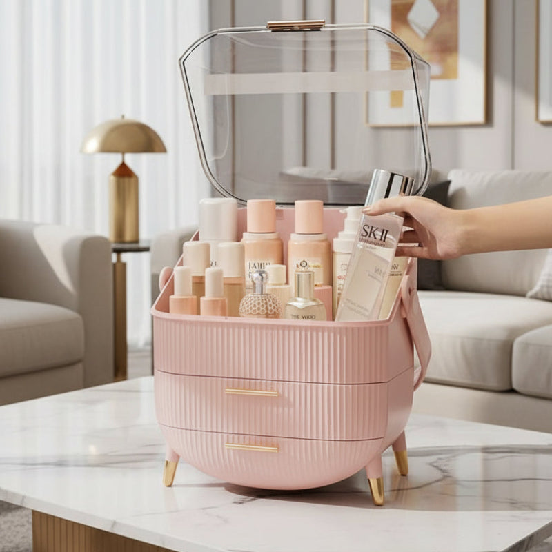 AuraGlow Makeup Organizer Dustproof and Waterproof Cosmetic Box With Elegant Design