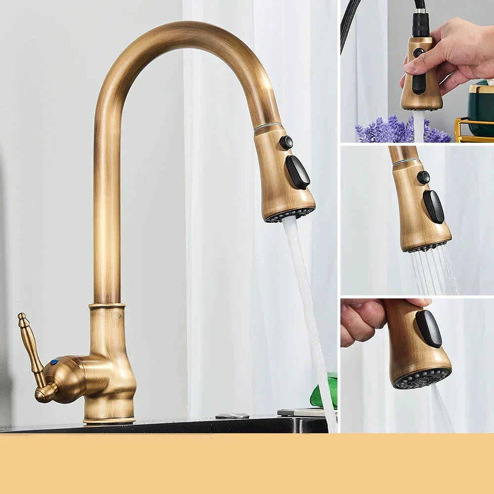 VintageTap vandhane i antik messing til køkkenvask klassisk design