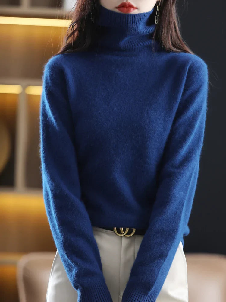 Suéter de cuello alto 100% cachemira para mujer, ajuste slim, en 23 colores